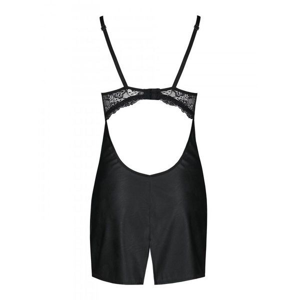 Бэби-долл из эко-кожи и кружева Passion LOONA CHEMISE L/XL, black SO5358 фото