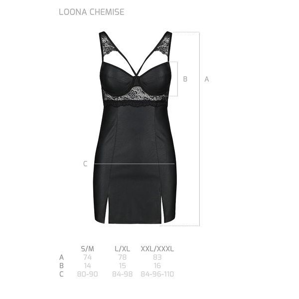 Бэби-долл из эко-кожи и кружева Passion LOONA CHEMISE L/XL, black SO5358 фото