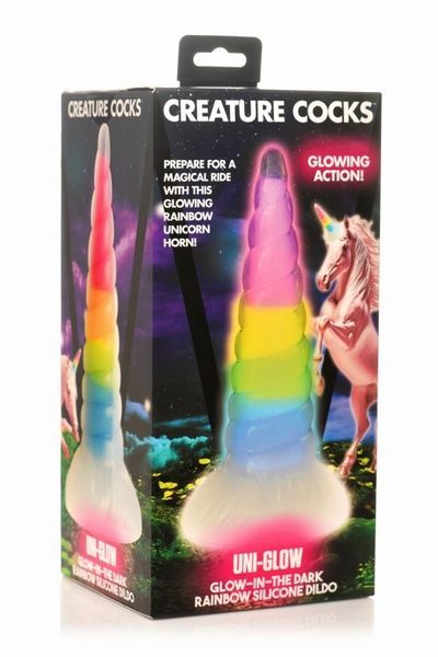 Фэнтезийный фаллоимитатор Creature Cocks Luminescent Rainbow Silicone Dildo SX2222 фото