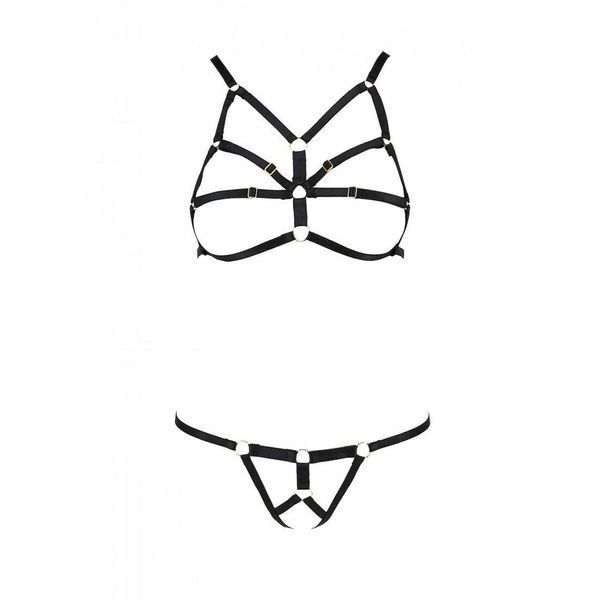 Комплект білизни зі стреп Passion Exclusive ARMANDA SET XXL/XXXL, black SO6375 фото