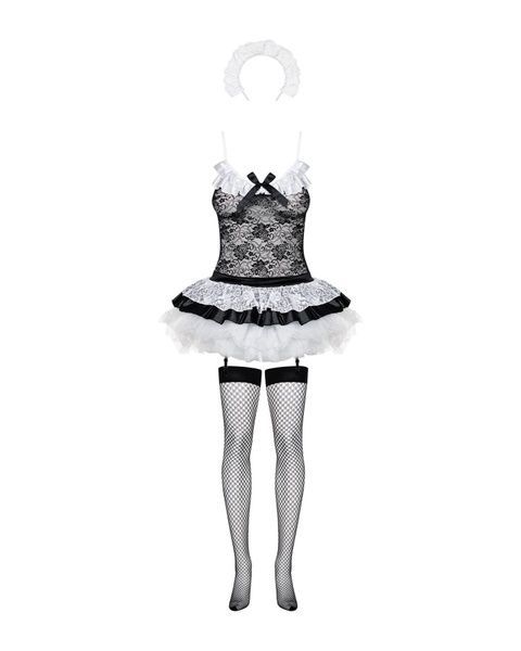 Эротический костюм горничной с юбкой Obsessive Housemaid 5 pcs costume S/M, black, топ, юбка, стринг SO7709 фото