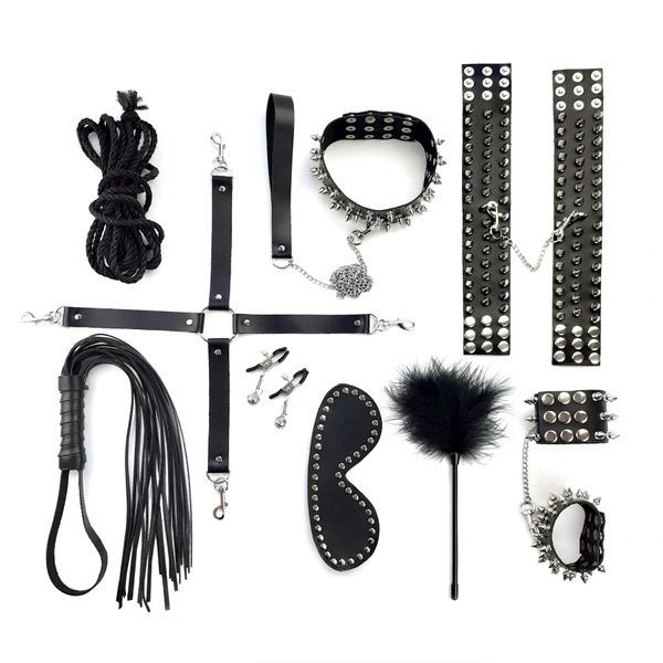 BDSM-набор Art of Sex &ndash; Spikes BDSM Set Leather, 10 предметов, черный, натуральная кожа SO7140 фото