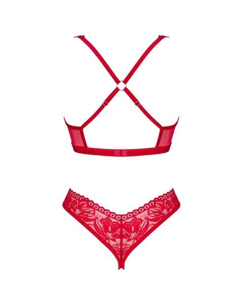 Комплект білизни Obsessive Lacelove cupless 2-pcs set XS/S Red, відкритий доступ, відкриті груди SO8652 фото