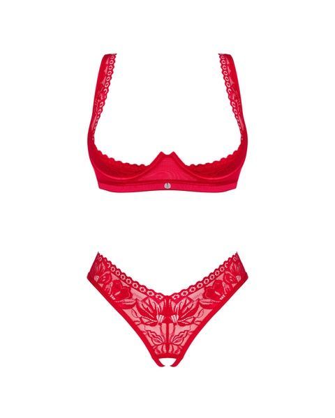 Комплект білизни Obsessive Lacelove cupless 2-pcs set XS/S Red, відкритий доступ, відкриті груди SO8652 фото
