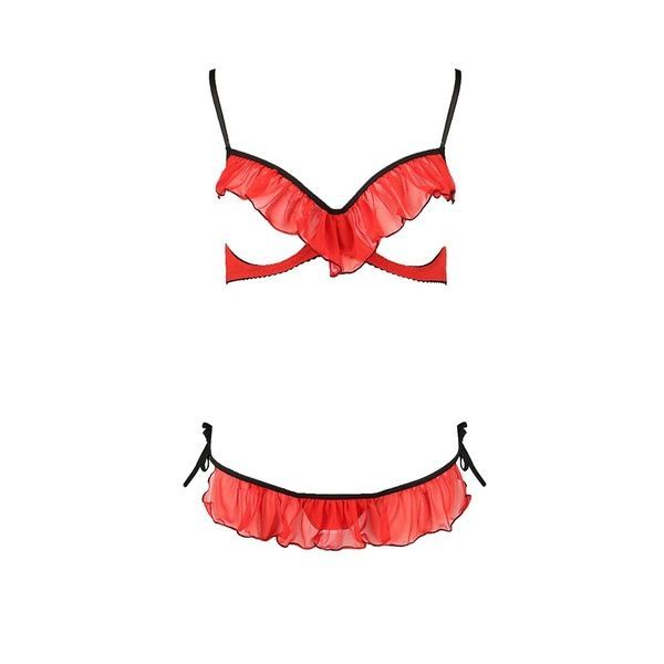 Комплект білизни Passion Exclusive CHERRY SET OpenBra L/XL, red, відкритий ліф, трусики-спідничка PS25507 фото