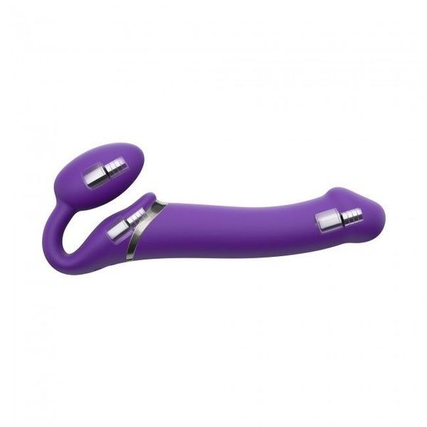 Безремневой страпон с вибрацией Strap-On-Me Vibrating Violet M диаметр 3,8 см, пульт ДУ, регулируемый SO3825 фото