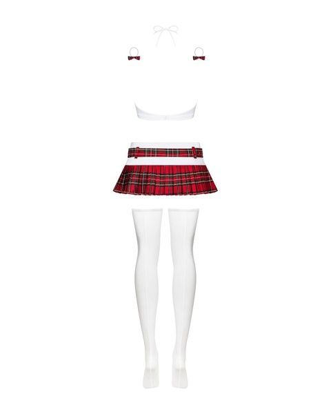 Еротичний костюм школярки з мініспідницею Obsessive Schooly 5pcs costume S/M, біло-червоний, топ, сп SO7304 фото
