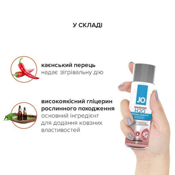 Согревающая смазка на водной основе JO H2O WARMING (60 мл) с экстрактом перечной мяты SO1664 фото
