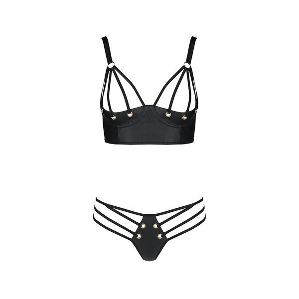 Комплект из эко-кожи с люверсами и ремешками Passion MALWIA BIKINI XXL/XXXL, black, бра и трусики SO5764 фото