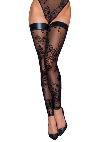 Панчохи без миска Noir Handmade F243 Tulle stockings with patterned flock embroidery, S SX0155 фото