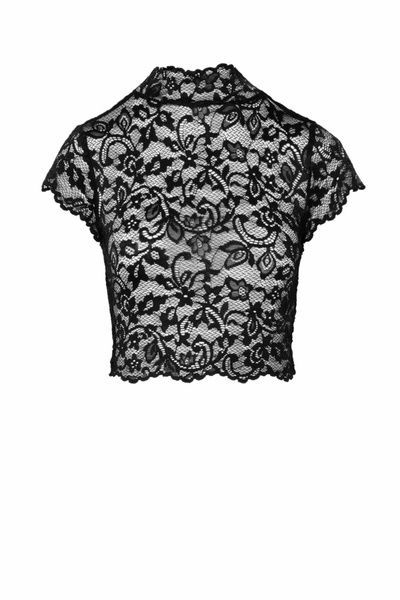 Топ Noir Handmade F303 Essence, S, black, кружевной, короткий рукав, воротник-стойка SX0255 фото