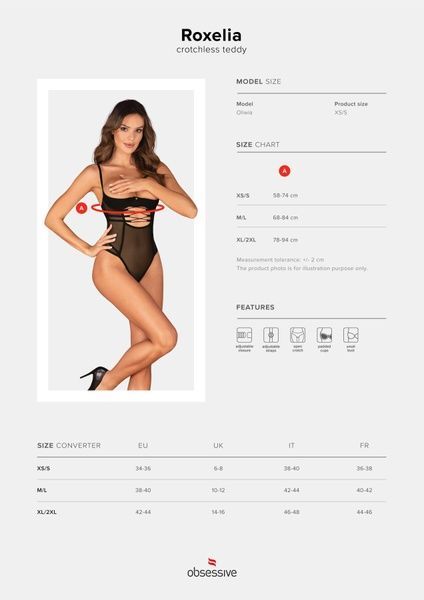 Боді Obsessive Roxelia crotchless teddy XS/S SO9065 фото