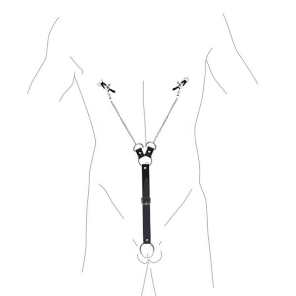 Зажимы для сосков с фиксацией на пенисе Art of Sex &ndash; Nipple Clamps for Men, экокожа SO5146 фото