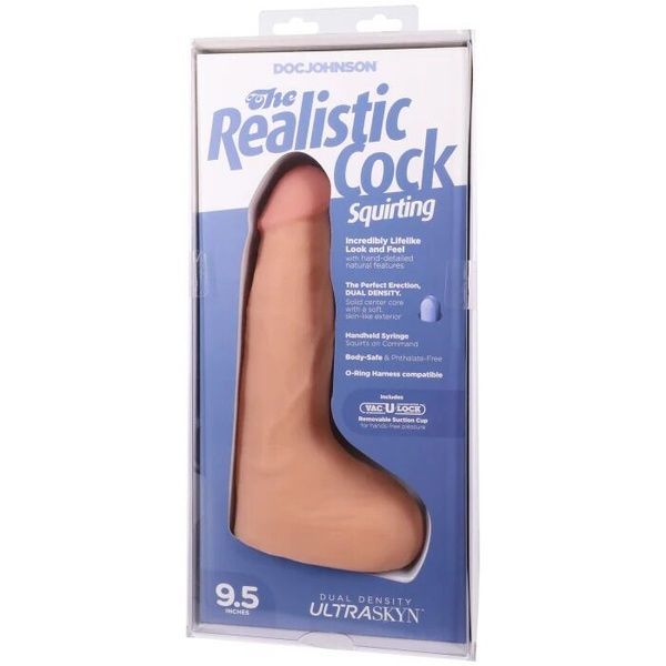 Фалоімітатор, що кінчає Doc Johnson The Realistic Cock ULTRASKYN - Squirting 9,5 Inch Vanilla SX4465 фото