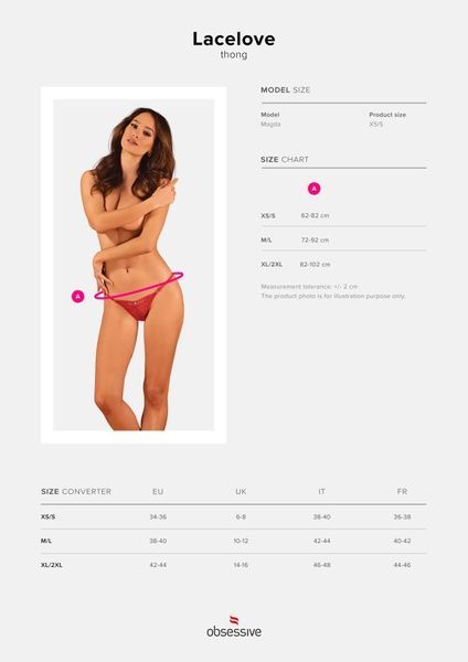 Кружевные стринги Obsessive Lacelove thong M/L Red, низкая посадка SO8662 фото