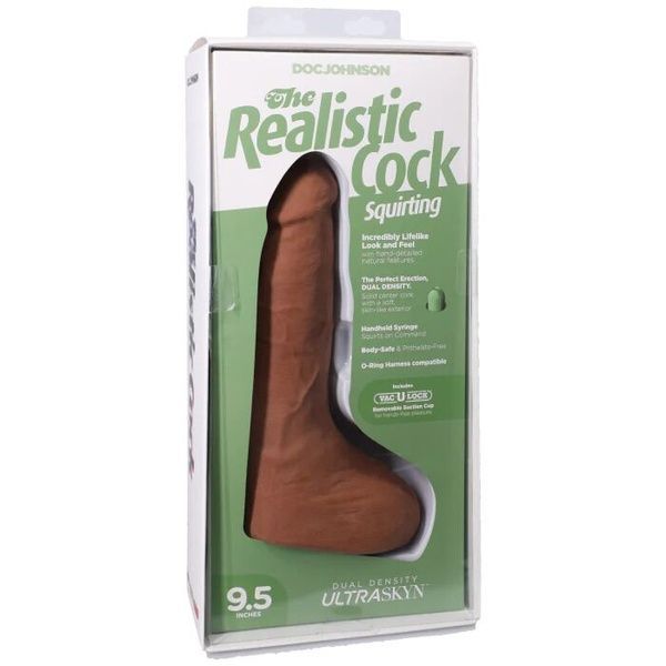 Фалоімітатор, що кінчає Doc Johnson The Realistic Cock ULTRASKYN - Squirting 9,5 Inch Caramel SX4471 фото