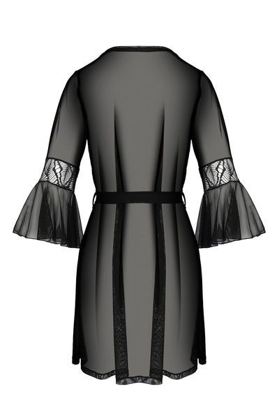 Пеньюар Passion LEAFA PEIGNOIR black, L/XL, довжина трохи вище коліна, широкі рукави, зав'язується на пояс SX0506 фото