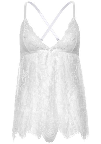 Сорочка бебі-дол Leg Avenue Floral lace babydoll & string White L, стрінги SO9174 фото