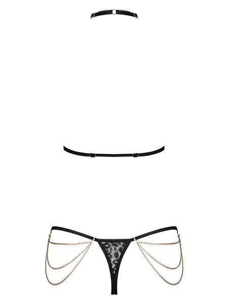 Комплект с цепочками Obsessive Pantheria 2-pcs set black S/M, бюстгальтер, трусики SO7875 фото