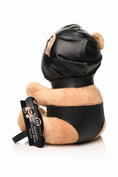 Плюшевий ведмедик HOODED Teddy Bear БДСМ у шкіряному капюшоні з повідцем, 23x16x12 см SO9815 фото