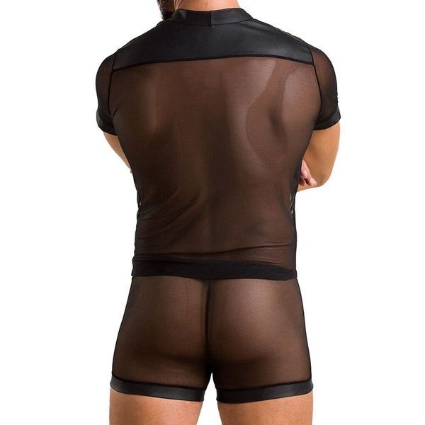 Комплект сетчатого мужского белья Passion 052 SET MICHAEL S/M black, рубашка, боксеры, заклепки SO7625 фото