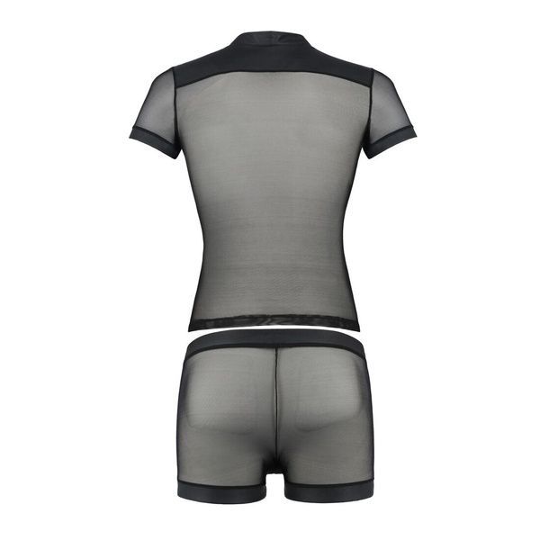 Комплект сетчатого мужского белья Passion 052 SET MICHAEL S/M black, рубашка, боксеры, заклепки SO7625 фото