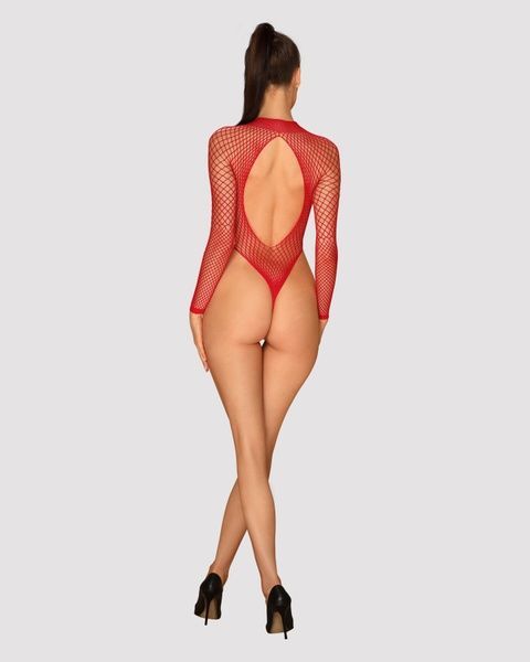Сітчастий бодістокінг із довгим рукавом Obsessive B126 teddy red S/M/L, червоний SO7211 фото