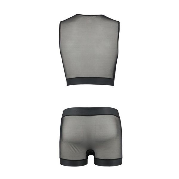 Комплект мужского белья на шнуровке Passion 053 SET WILLIAM S/M Black, жилет, боксеры SO7628 фото
