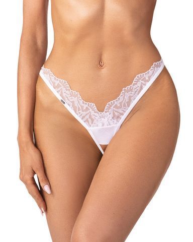 Трусики-стрінги з мереживом Obsessive Arrowel White crotchless thong S/M SX2591 фото