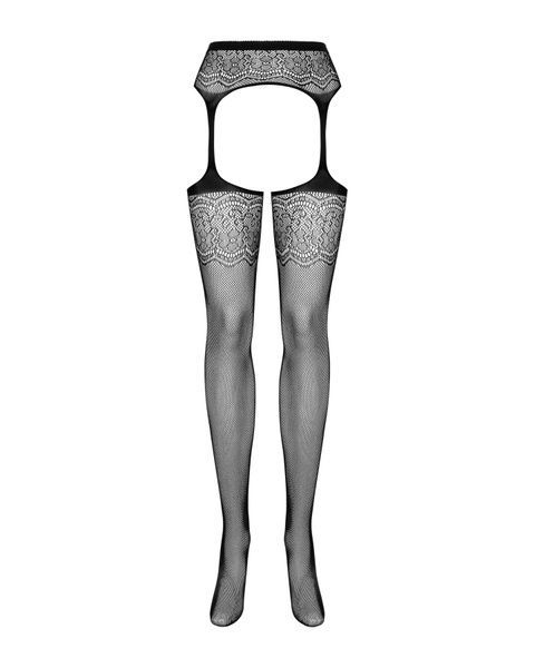 (SALE) Сітчасті панчохи-стокінги з квітковим малюнком Obsessive Garter stockings S207 S/M/L,чорні, імітація SO7266 фото