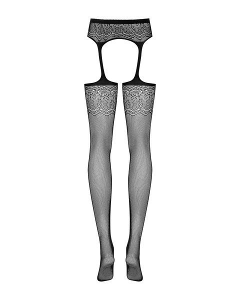 (SALE) Сітчасті панчохи-стокінги з квітковим малюнком Obsessive Garter stockings S207 S/M/L,чорні, імітація SO7266 фото