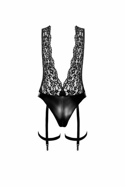 Боди Noir Handmade F297 Libido, XXL, черное, кружево, низ под латекс, открытый доступ, гартеры SX0223 фото