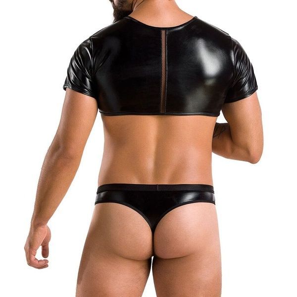 Комплект мужского белья под латекс Passion 057 SET PETER L/XL Black, кроп-топ, стринги SO7633 фото