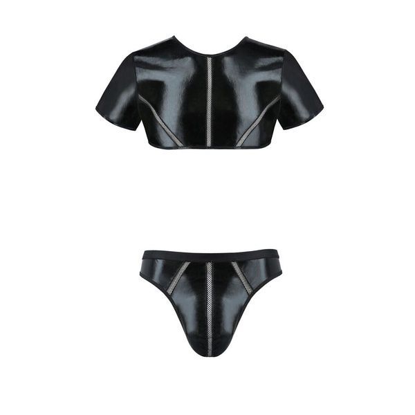 Комплект мужского белья под латекс Passion 057 SET PETER L/XL Black, кроп-топ, стринги SO7633 фото