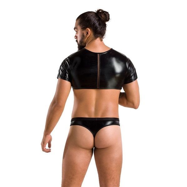 Комплект мужского белья под латекс Passion 057 SET PETER L/XL Black, кроп-топ, стринги SO7633 фото