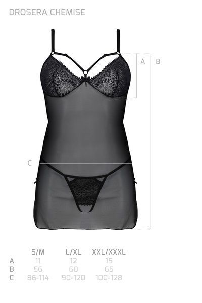Пеньюар Passion DROSERA CHEMISE black, L/XL, кружевной лиф со стрепами, трусики в комплекте SX0473 фото