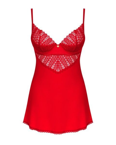 Пеньюар Obsessive Ingridia chemise & thong M/L, червоний, сорочка, стрінги SO9037 фото