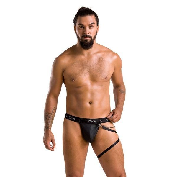Мужские трусики танга с подвязкой Passion 058 THONG BILL XXL/XXXL Black SO7638 фото