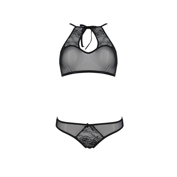 Комплект: бра, трусики з ажурним декором та відкритим кроком Passion URSULA SET XXL/XXXL, black SO5843 фото