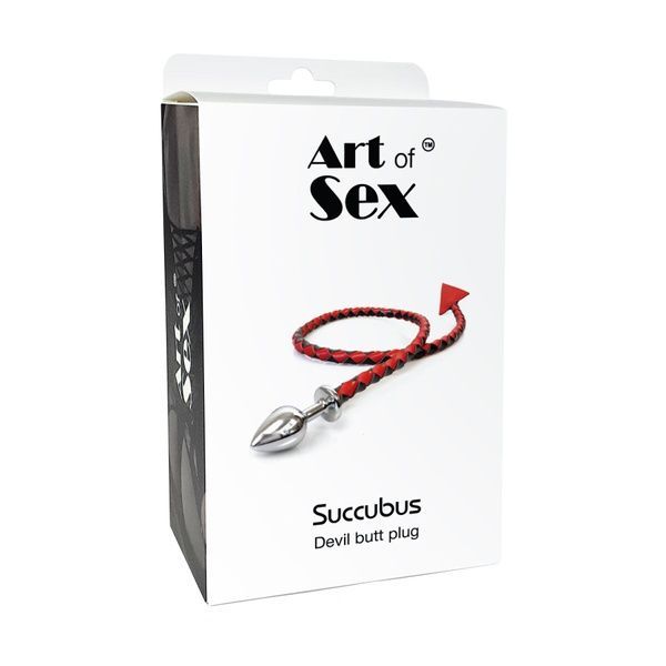 Металлическая анальная пробка M с дьявольским хвостом Art of Sex - Succubus, экокожа, красный SO9627 фото