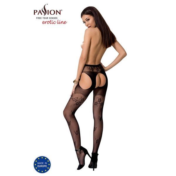 Сексуальные колготки-бодистокинги Passion S022 One Size, Black, имитация чулок и пояса с гартерами PSS022B фото
