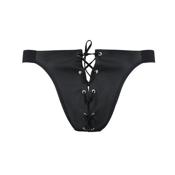 Мужские слипы на шнуровке Passion 044 SLIP BEN S/M Black, экокожа, люверсы SO7604 фото