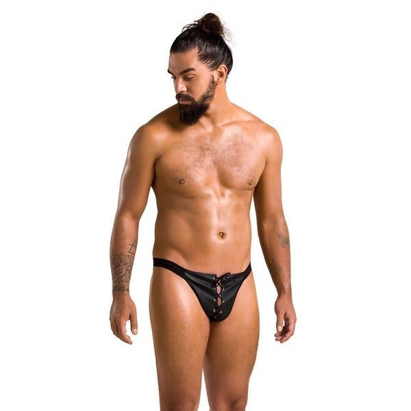 Мужские слипы на шнуровке Passion 044 SLIP BEN S/M Black, экокожа, люверсы SO7604 фото